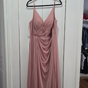 Azazie Pink Ruched Wrap Gown for Weddings